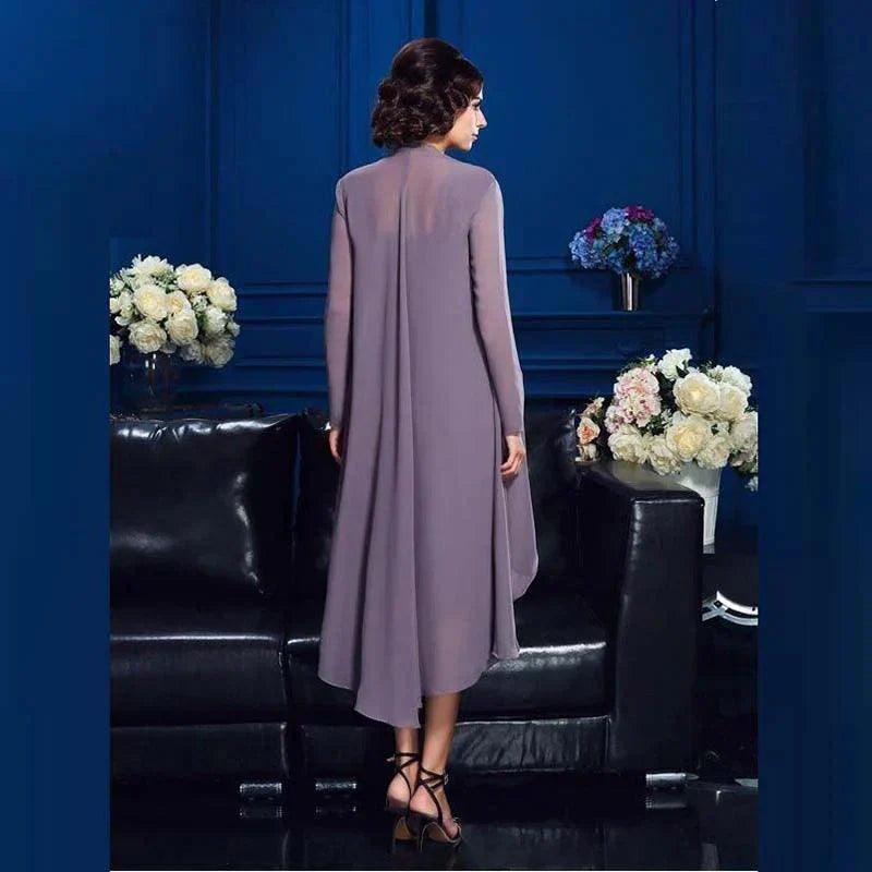 Kleider für die Brautmutter, exquisites Chiffon-Spitzenkleid, knielang, ärmellos, mit Jacke