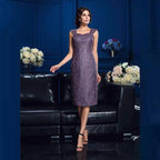 Kleider für die Brautmutter, exquisites Chiffon-Spitzenkleid, knielang, ärmellos, mit Jacke