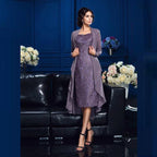 Kleider für die Brautmutter, exquisites Chiffon-Spitzenkleid, knielang, ärmellos, mit Jacke