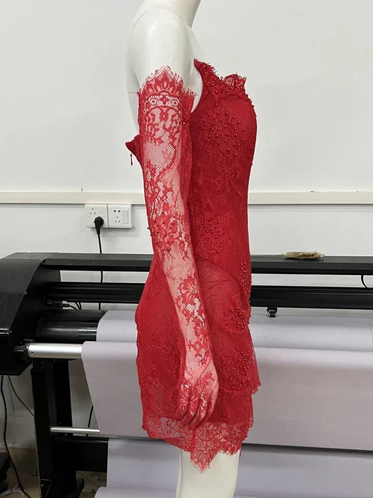 Vestido de Fiesta Corto Rojo con Encaje para Baile de Graduación Modelo Y7387