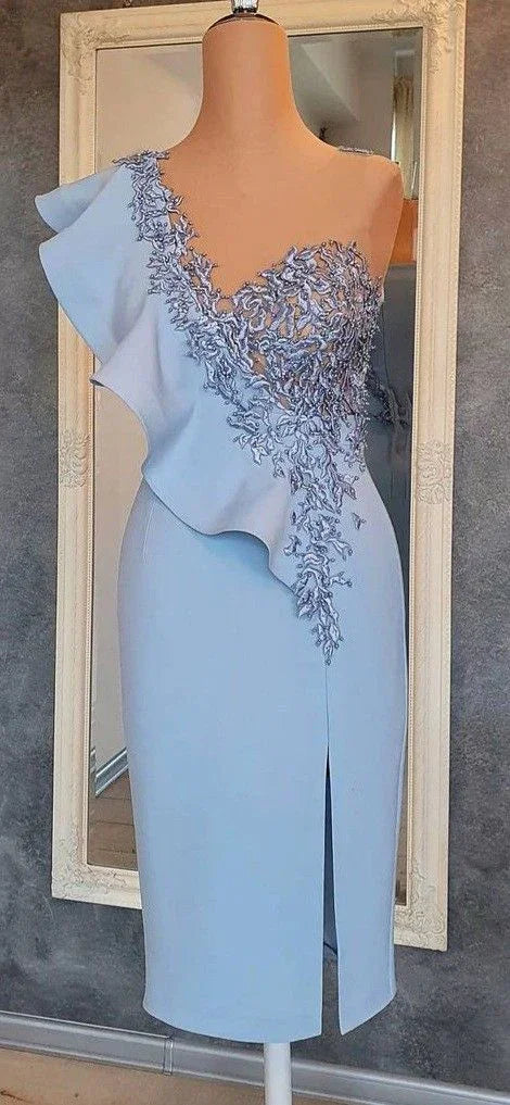 Blaues Figurbetontes kurzes Partykleid Blaues Homecoming-Kleid Y6427