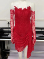 Rote Spitze Mini Homecoming-Kleid Rotes Partykleid Y7387