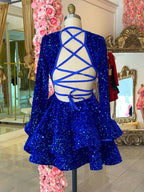Königsblau Pailletten Homecoming-Kleid Rückenfreies Homecoming-Kleid Y2152