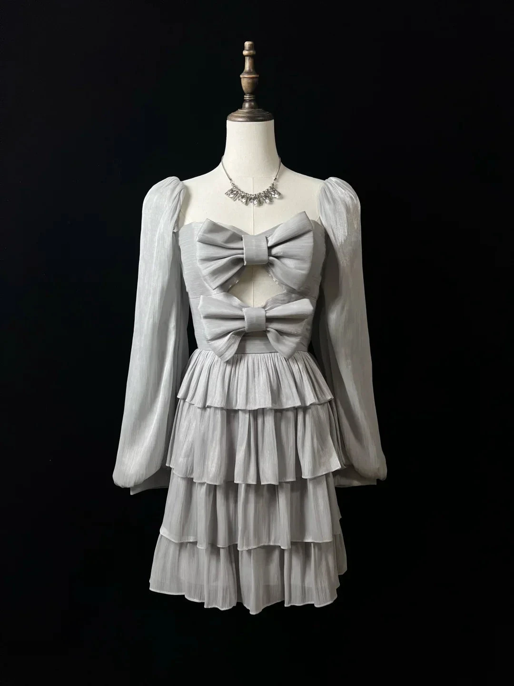 Cute Silver Gray Tulle Bow A Line Layered Short Party Dress Homecoming Dress Y8651 by simplepromdress