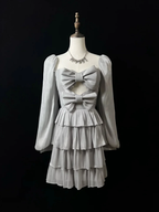 Cute Silver Gray Tulle Bow A Line Layered Short Party Dress Homecoming Dress Y8651 by simplepromdress
