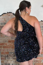Vestido de Baile Asimétrico de un Hombro con Lentejuelas