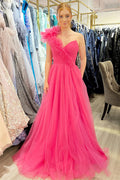Delaney | Robe de bal longue en tulle asymétrique à une épaule avec volants