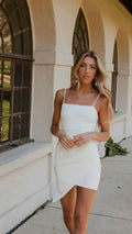 Abito da Ballo per il Ritorno a Casa con Spaghetti Strap Bianchi Abito da Laurea Bianco Y2109