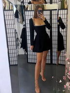 Hübsches Schwarzes A-Linien Heimkehrkleid Schwarzes Cocktailkleid Y2376