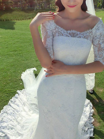 Fabelhafte Meerjungfrau Halbarm Off Shoulder Brautkleider, Erschwingliches Brautkleid, MW149 