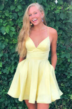 Vestidos Amarillos de Regreso a Casa con Bolsillos SYH31