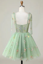 Vestidos florais para baile de finalistas, bordados, linha A, vestido curto para festa PD504