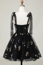 Vestidos florais para baile de finalistas, bordados, linha A, vestido curto para festa PD504