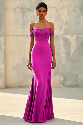 Mermaid Off Shoulder Purple Chiffon Long Formal Dress