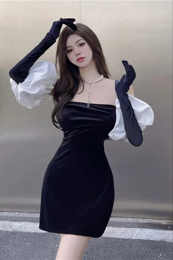 Vestido Negro Sin Tirantes Sexy para el Baile de Bienvenida Vestido Negro de Fiesta Y2381