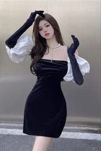 Vestido Negro Sin Tirantes Sexy para el Baile de Bienvenida Vestido Negro de Fiesta Y2381