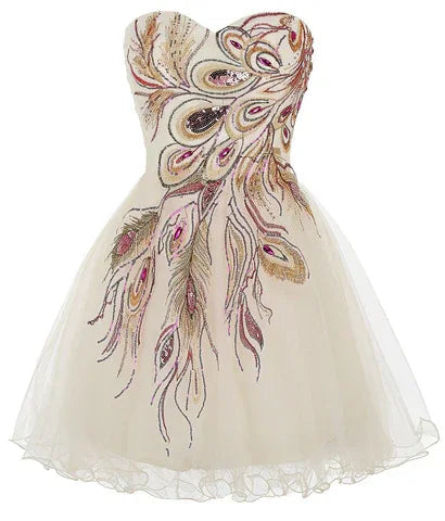 Pfau Tüll Besticktes Homecoming Kleid Cocktailkleid Y8484