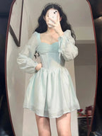 Retro A-Linie Homecoming-Kleid mit Langen Ärmeln Partykleid Y2517