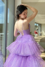 Robe de bal asymétrique violette à encolure en V Robe de soirée formelle violette asymétrique pour le bal de fin d'année Y1689
