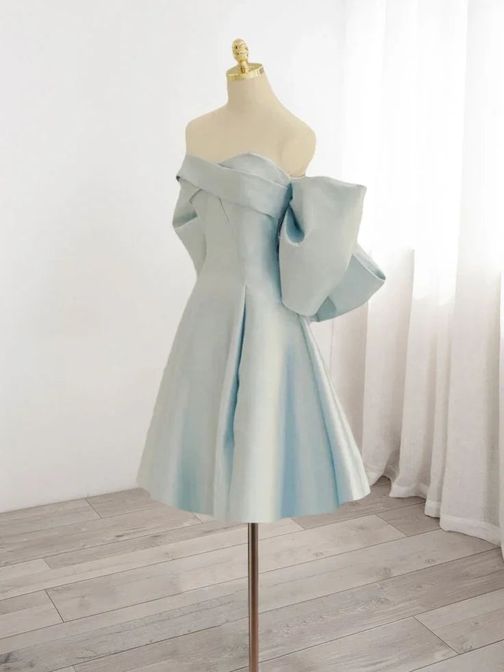 Vestido de Satén para el Baile de Regreso a Casa con Escote de Corazón Azul Y7402
