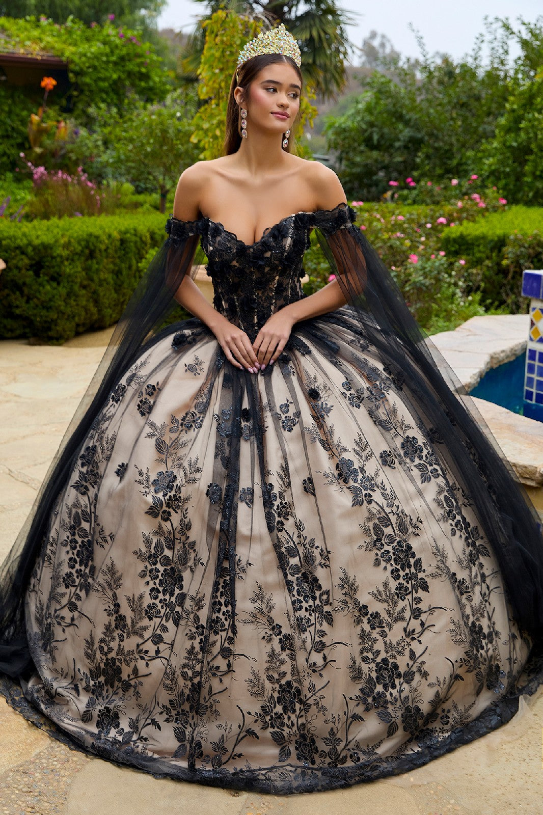 Applique Cape Sleeve Ball Gown by GLS Gloria GL3500