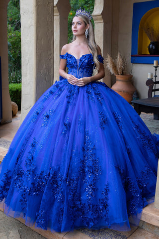 Schulterfreies Ballkleid mit 3D-Blumenmuster von GLS Gloria GL3521
