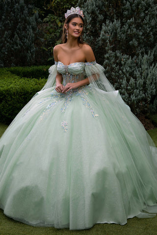 Ballkleid mit Cape-Ärmeln und Korsett von GLS Gloria GL3550