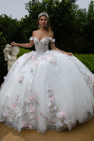 Schulterfreies Ballkleid mit 3D-Blumenmuster von GLS Gloria GL3553