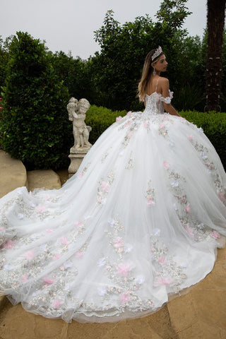Schulterfreies Ballkleid mit 3D-Blumenmuster von GLS Gloria GL3553