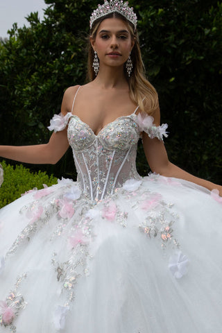 Schulterfreies Ballkleid mit 3D-Blumenmuster von GLS Gloria GL3553