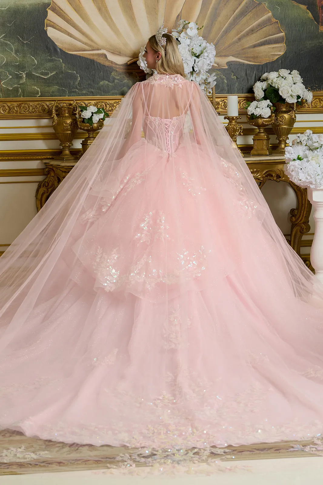 Sleeveless Cape Ball Gown by Elizabeth K GL3645