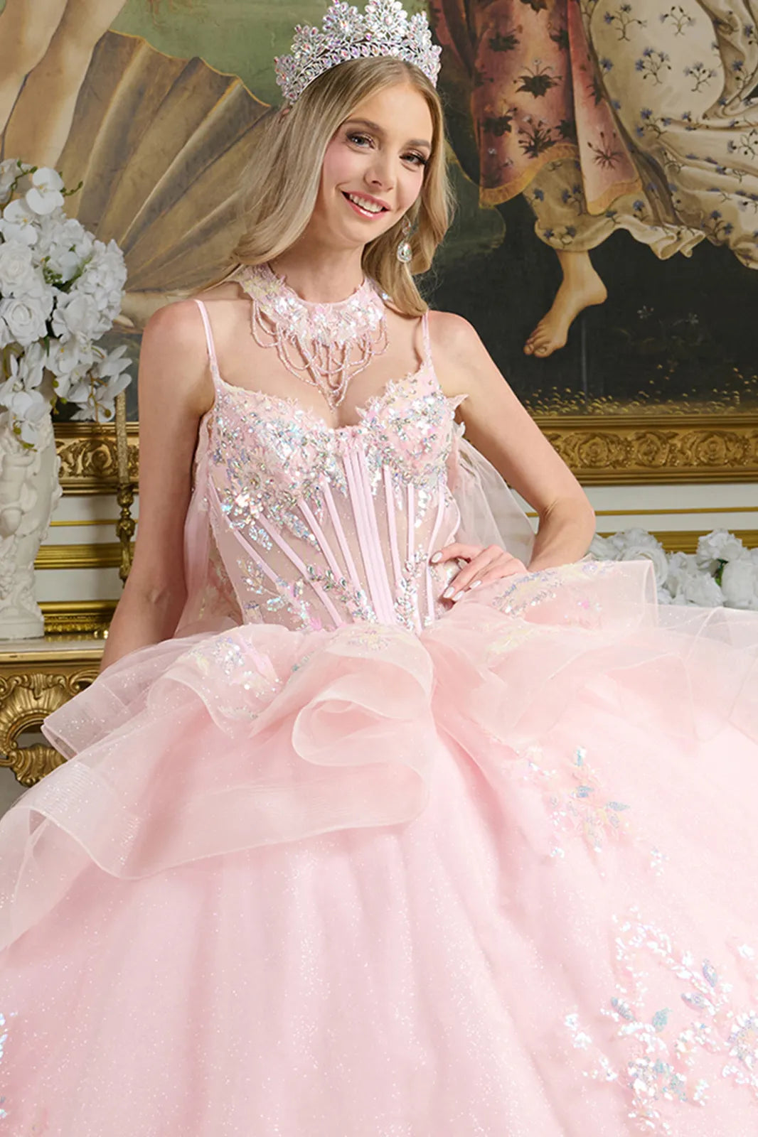 Sleeveless Cape Ball Gown by Elizabeth K GL3645