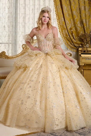 Ballkleid mit V-Ausschnitt und Glitzerdruck von Elizabeth K GL3646