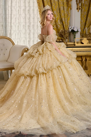 Ballkleid mit V-Ausschnitt und Glitzerdruck von Elizabeth K GL3646