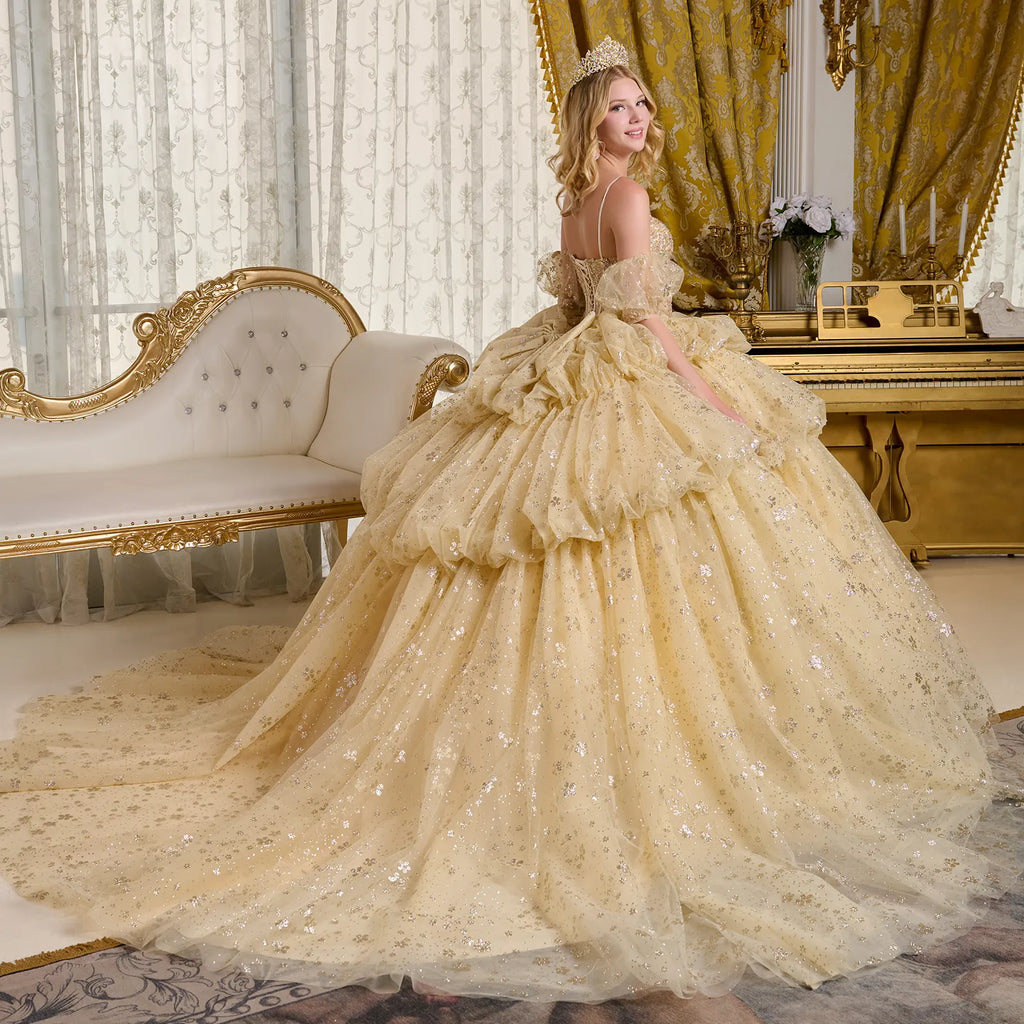 Glitter Print V-Neck Ball Gown by Elizabeth K GL3646