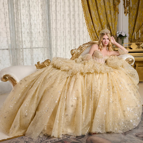 Ballkleid mit V-Ausschnitt und Glitzerdruck von Elizabeth K GL3646