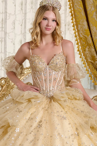 Ballkleid mit V-Ausschnitt und Glitzerdruck von Elizabeth K GL3646