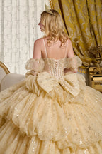 Glitter Print V-Neck Ball Gown by Elizabeth K GL3646