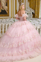 Off Shoulder Tiered Ball Gown by Elizabeth K GL3650