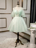 Vestidos Cortos de Tul con Escote Corazón Sencillos, Vestidos Verdes Inflados para el Baile de Regreso a Casa Y2409