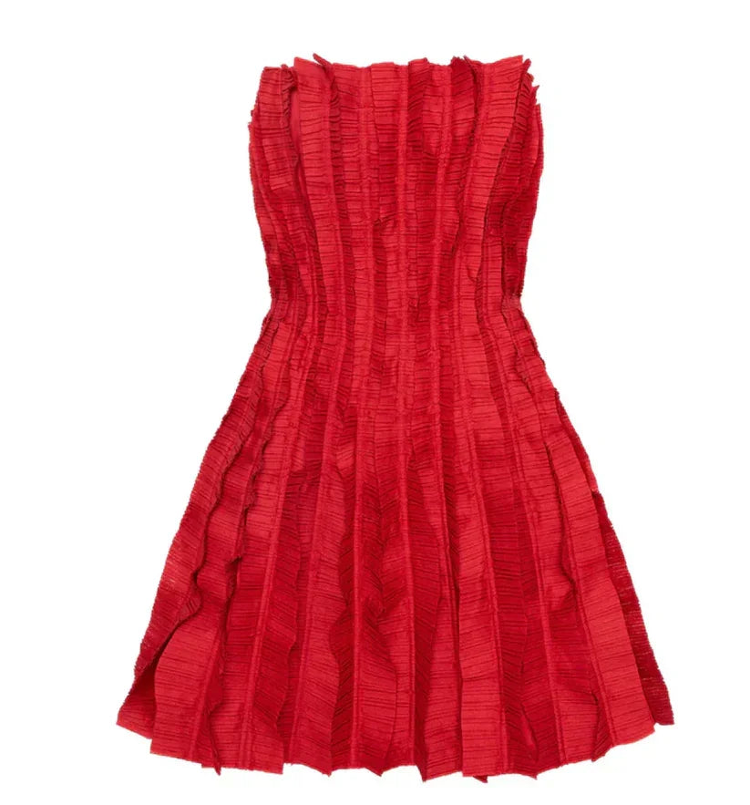 Trägerloses Rotes Rüschenkleid A-Linie Abschlussballkleid Mini Ballkleid Y8004