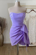 Niedliches Lavendel Satin Homecoming-Kleid Lavendel Mini Homecoming-Kleid Y3093