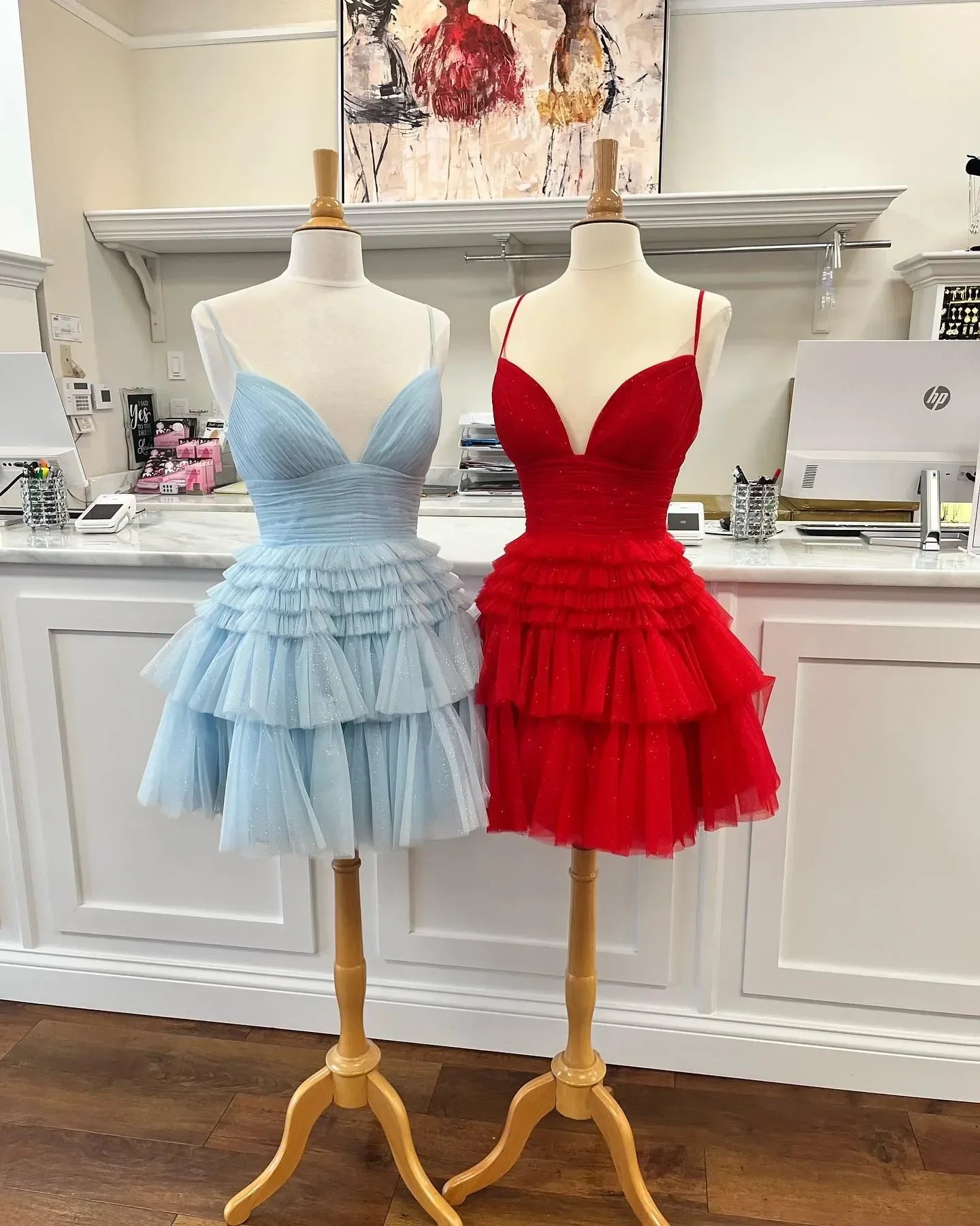 Träger Funkelnd Tüll Homecoming-Kleid mit Etagenrüschenrock SYH91