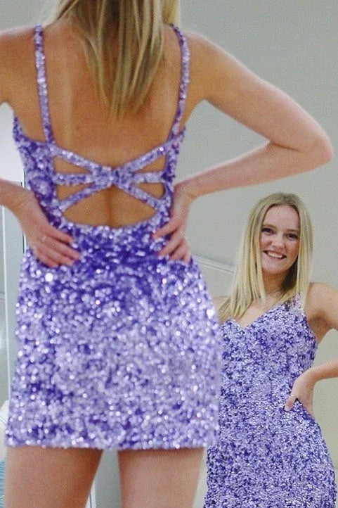Vestido de Baile de Graduación con Lentejuelas y Purpurina Lavanda SYH28