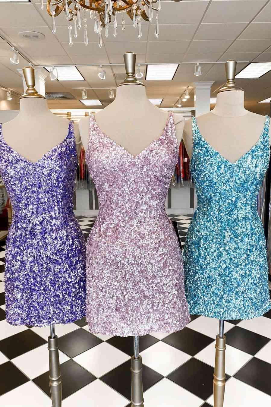 Vestido de Baile de Graduación con Lentejuelas y Purpurina Lavanda SYH28