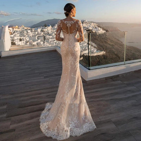 Gorgeous Detachable 2 In 1 Wedding Dress Embroidered Lace On Net With Train Oneck Fullsleeve Vintage Bride Gown Vestido De Novia