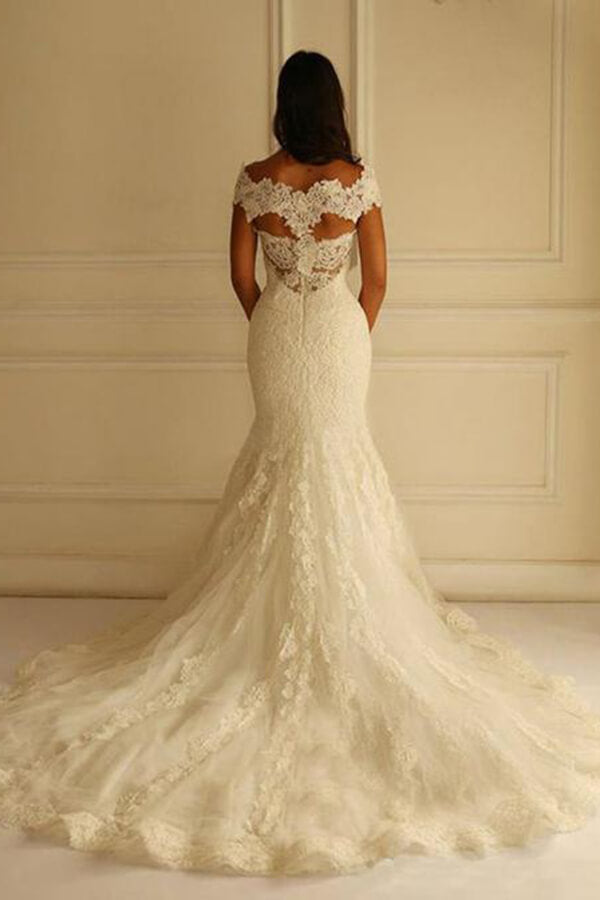 Gorgeous Ivory Mermaid Off-the-Shoulder Lace Wedding Dresses, MW587