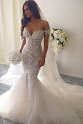 Splendidi Abiti da Sposa in Pizzo Sirena Scollati, Vestito Nuziale, MW595