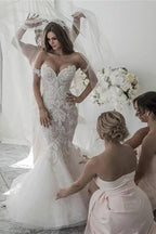 Gorgeous Mermaid Lace Off Shoulder Wedding Dresses, Bridal Gown, MW595