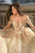 Magnifique Robe de Bal Décolletée Buste Nu en Dentelle Florale Champagne Forml Robe PSK289